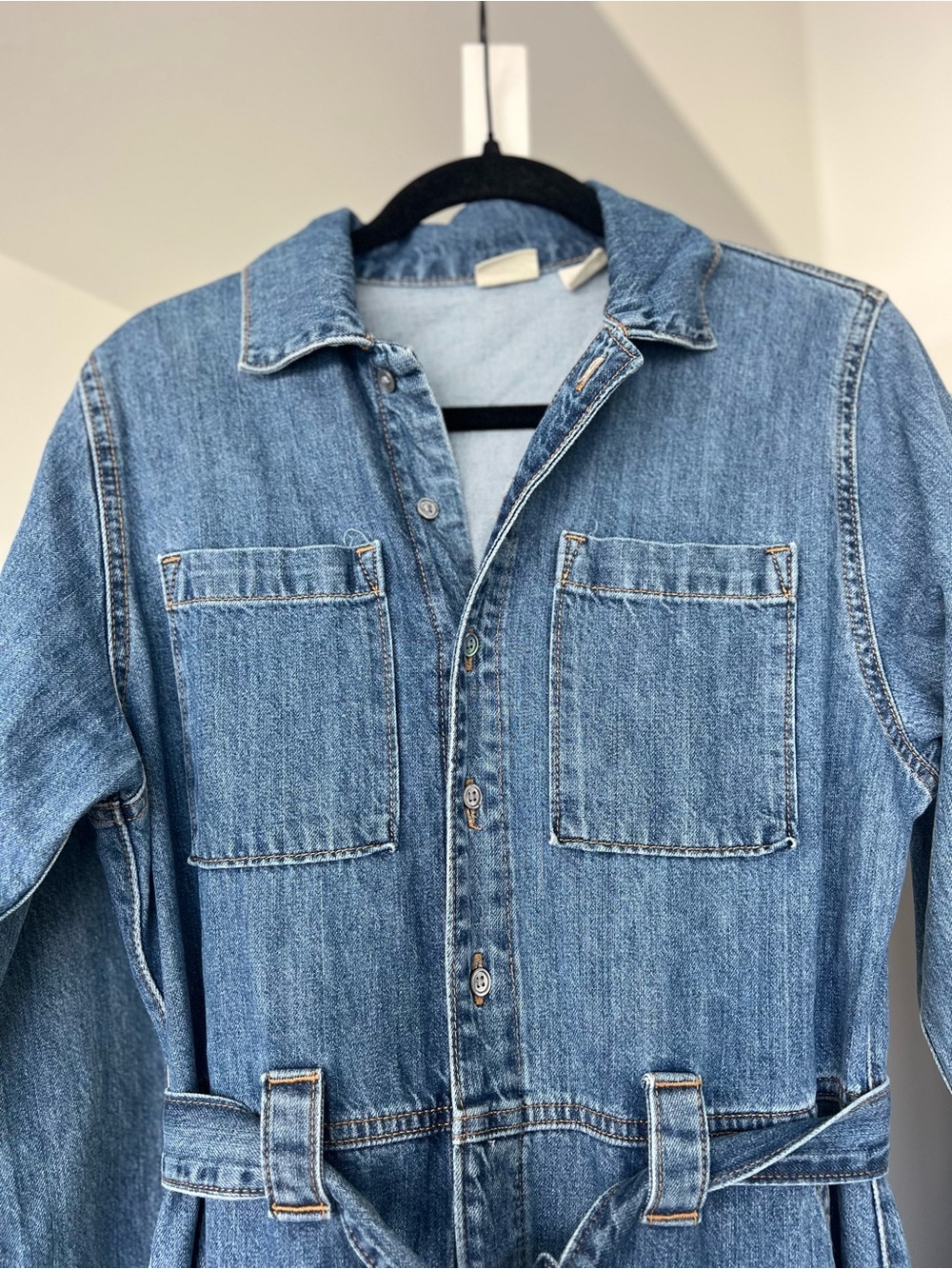 Levi's Long Sleeve Denim Jumpsuit W/ Waist Tie & Pockets Sz M - Picture 7 of 9